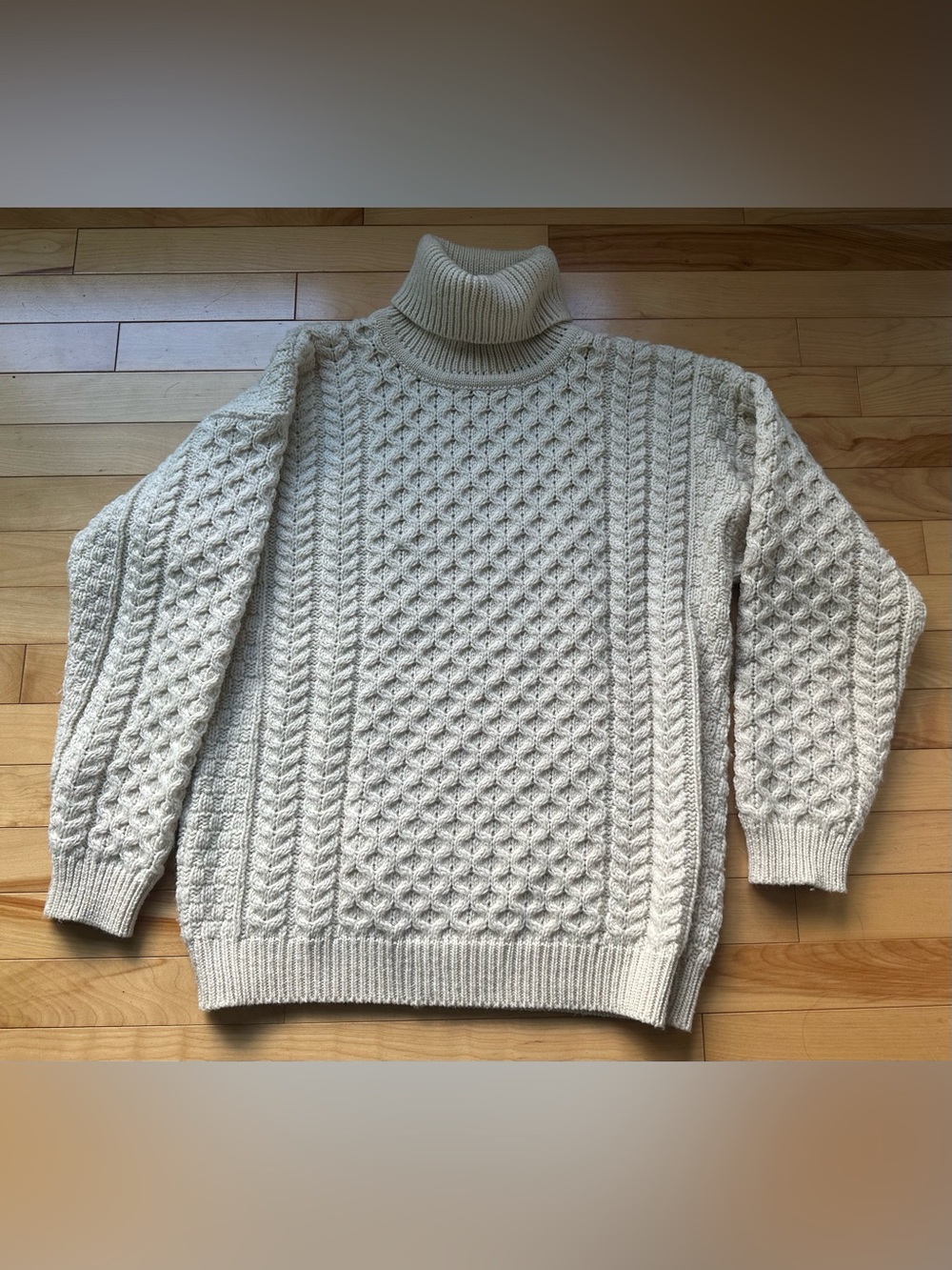 Aran Crafts unisex Cable Knit Turtleneck Sweater - Cream